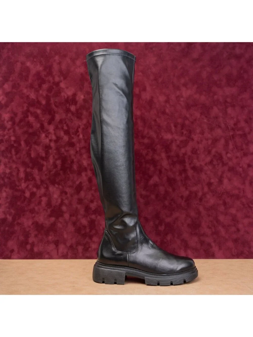 Paul Green Women Osborne Black Leather OTK Fashion Platform Boots 9.5US 7AU